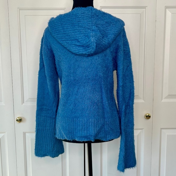 Kenzie Blue Fuzzy Mohair-Like Sweater with Hood Size L - Picture 6 of 8